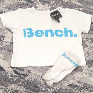 3-6 Months Bench White Tee and Blue Logo Socks Set